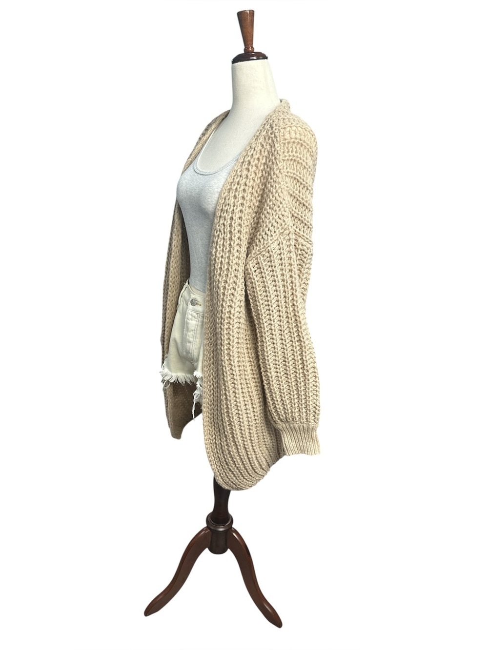 Cozy Chunky Knit Duster Cardigan – Khaki Tan – OS - Picture 2 of 9